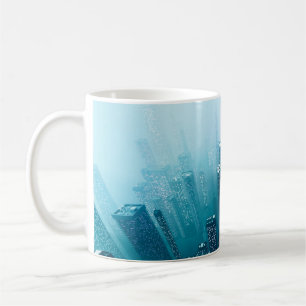 Künftige Innenstadt mit Wolkenkratzern in Neonkym Kaffeetasse