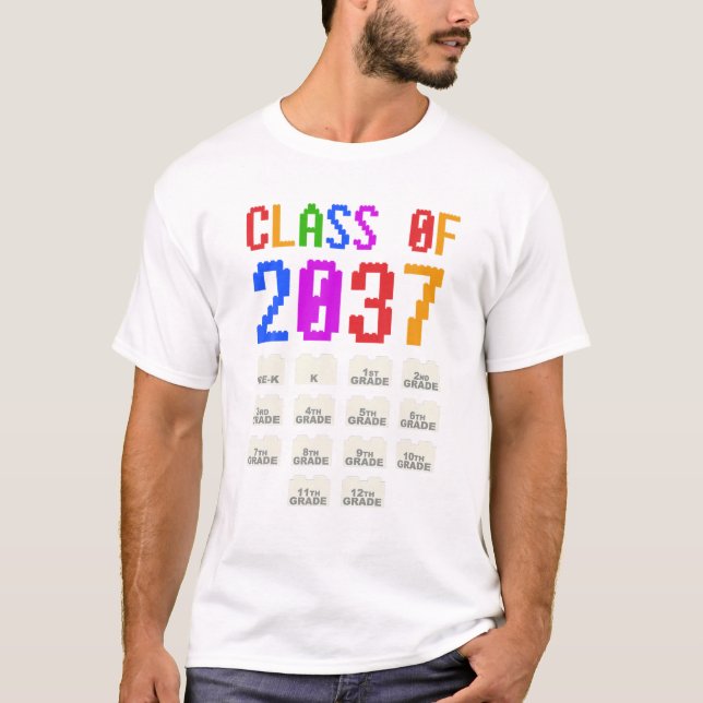 Künftige KLASSE 2037 Kindergarten-Karo T-Shirt (Vorderseite)