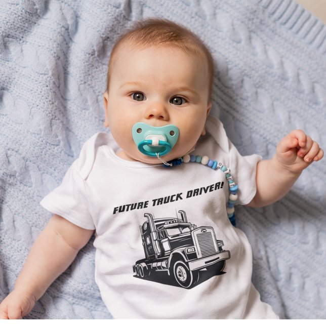 Künftige LKW-Fahrer Funny Equipment Baby Strampler (adorable truck driver themed baby shirt. "Future truck driver")