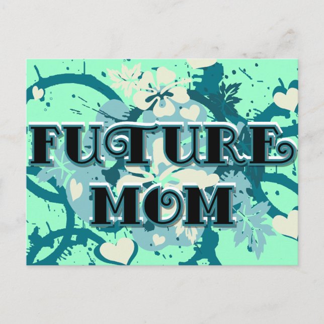Künftige Mama - Herz und Blume Postkarte (Vorderseite)