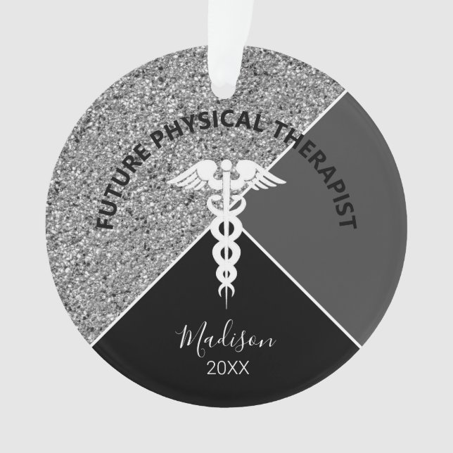 Künftige Physiotherapeutin Medizinische Silber Mon Ornament (Vorderseite)