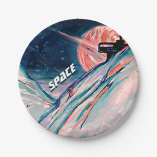 Künftige Zuhause im Weltraum Pappteller