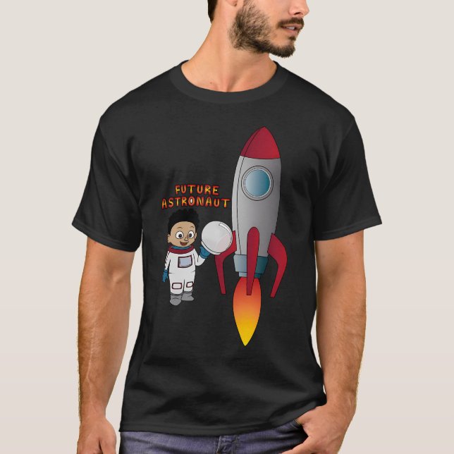 "Künftiger Astronaut" mit Rakete (Afro) T-Shirt (Vorderseite)