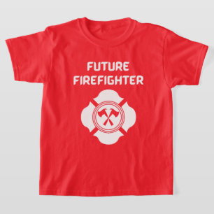 Künftiger Feuerwehrmann mit weißem Text in der Feu T-Shirt