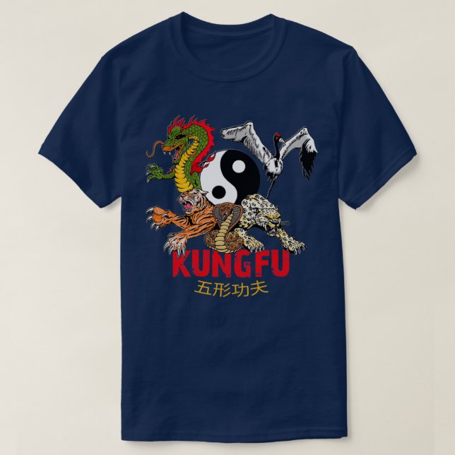 Kung Fu 5 Tiere Formulare Tiger Krane Leopard Schl T-Shirt (Design vorne)