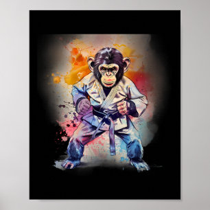 Kung Fu Affe Wasserfarbe Kickboxen Mma Affe Lo Poster