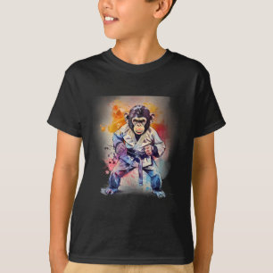 Kung Fu-Affe Wasserfarbe Kickboxen Mma Affe Lo T-Shirt