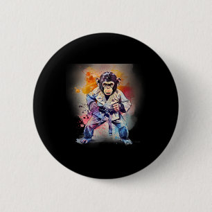 Kung Fu-Affe Wasserfarbe Kickboxen Mma-Affenliebha Button