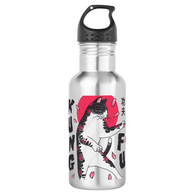 Kung Fu Cat Edelstahlflasche (Vorderseite)