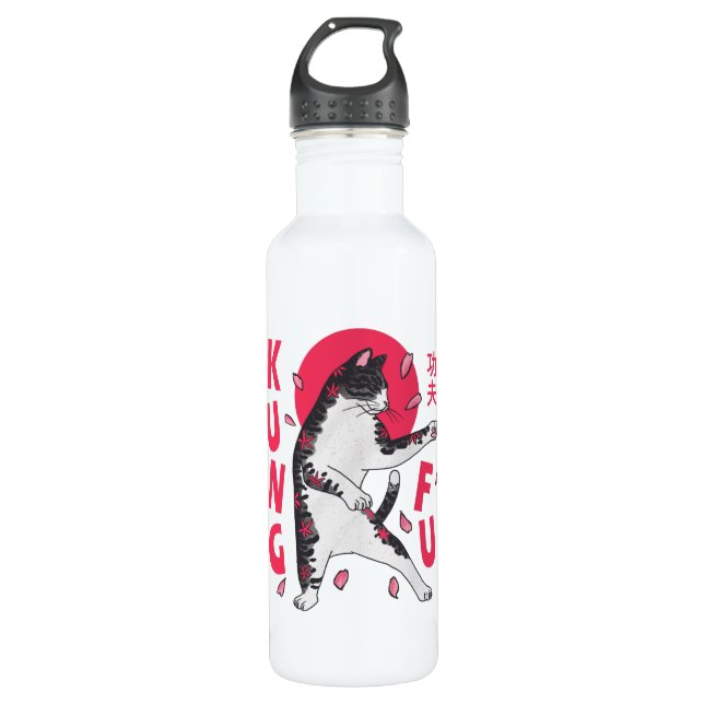 Kung Fu Cat Edelstahlflasche (Vorderseite)
