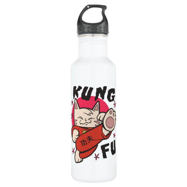 Kung Fu Cat Edelstahlflasche (Vorderseite)