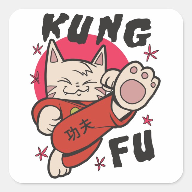 Kung Fu Cat Quadratischer Aufkleber (Vorderseite)