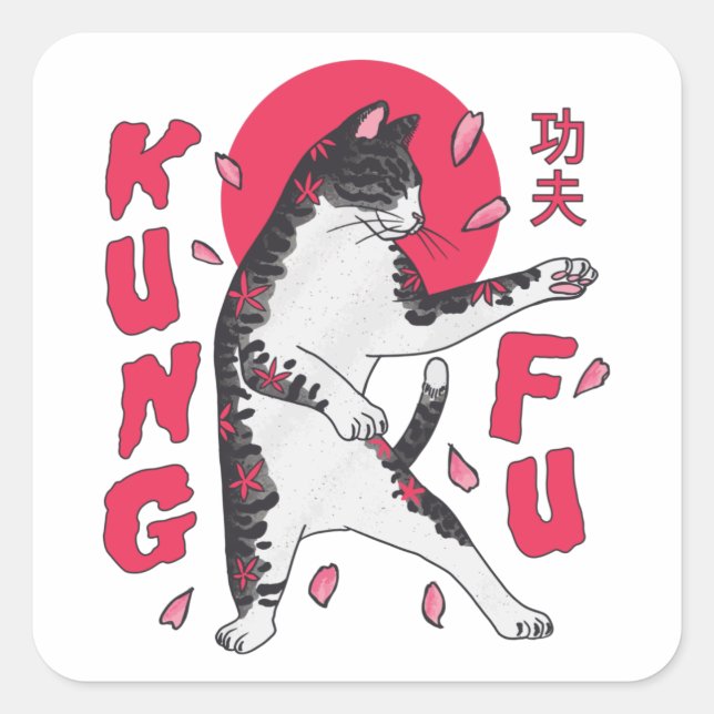 Kung Fu Cat Quadratischer Aufkleber (Vorderseite)