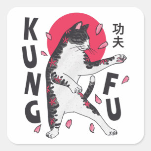 Kung Fu Cat Quadratischer Aufkleber