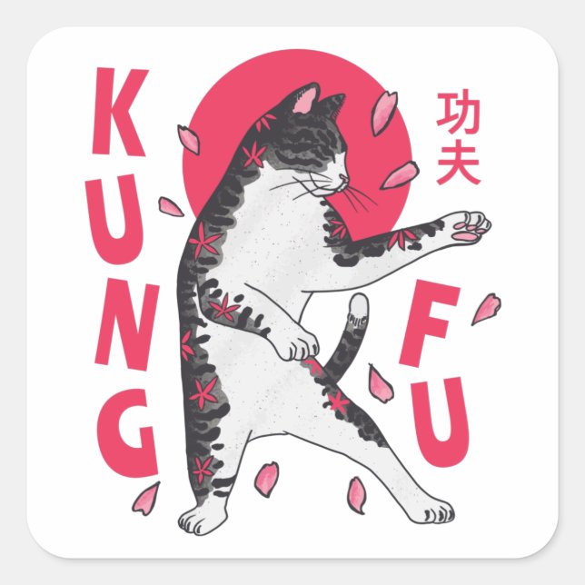 Kung Fu Cat Quadratischer Aufkleber (Vorderseite)