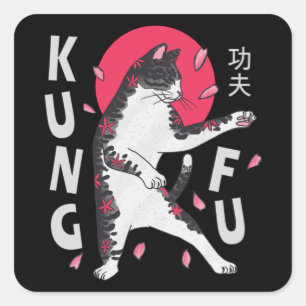Kung Fu Cat Quadratischer Aufkleber