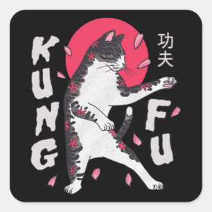 Kung Fu Cat Quadratischer Aufkleber