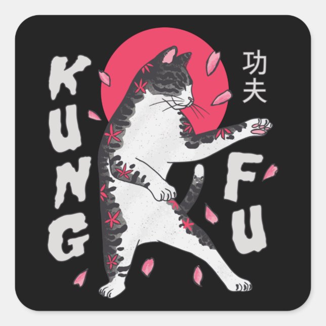 Kung Fu Cat Quadratischer Aufkleber (Vorderseite)