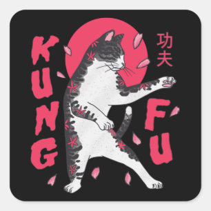 Kung Fu Cat Quadratischer Aufkleber