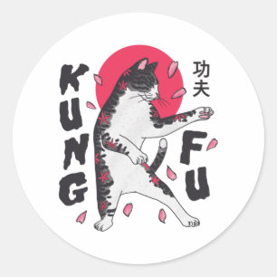 Kung Fu Cat Runder Aufkleber
