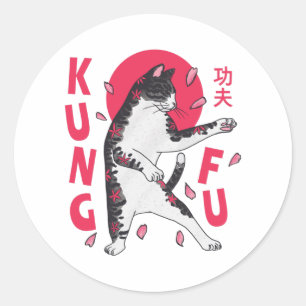 Kung Fu Cat Runder Aufkleber