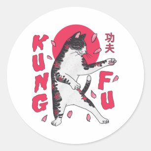 Kung Fu Cat Runder Aufkleber