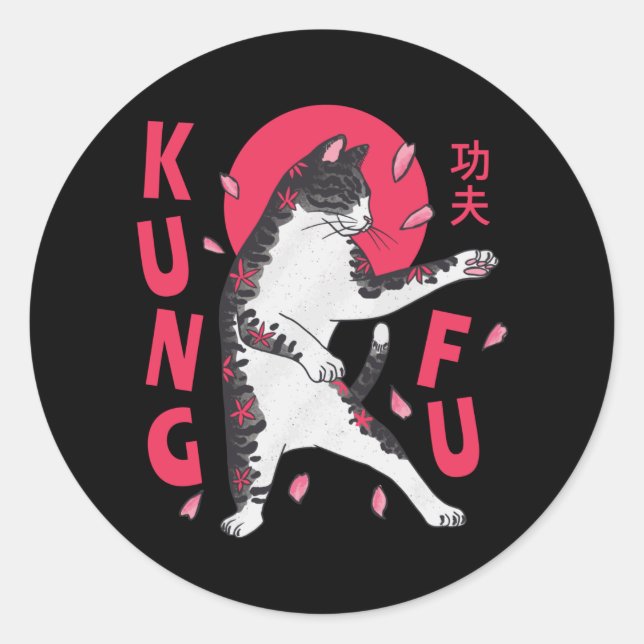 Kung Fu Cat Runder Aufkleber (Vorderseite)