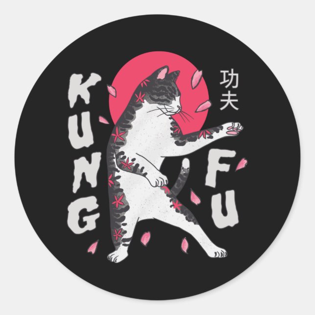 Kung Fu Cat Runder Aufkleber (Vorderseite)