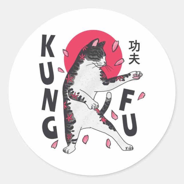 Kung Fu Cat Runder Aufkleber (Vorderseite)
