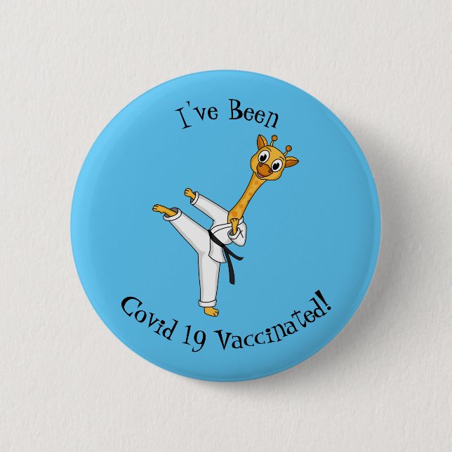 Kung Fu giraffe Cartoon Illustration Button (Vorderseite)