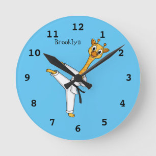 Kung Fu giraffe cartoon illustration Runde Wanduhr