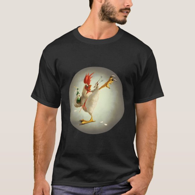Kung Fu Rooster Kämpfen Hühnchen Funny Drinking Ch T-Shirt (Vorderseite)