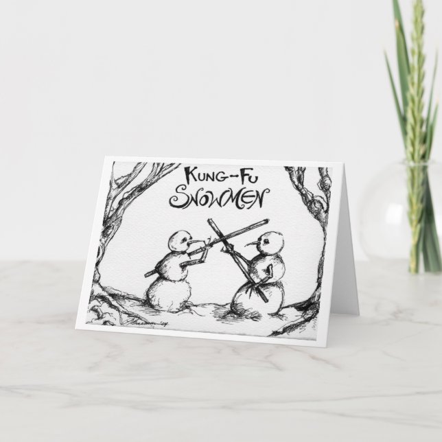 Kung Fu Snowmen Feiertagskarte (Vorderseite)