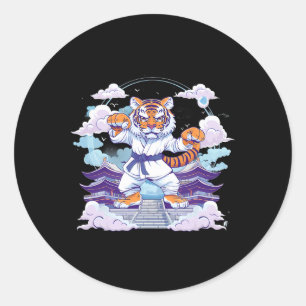 Kung Fu Tiger Pagode Turm Judo Mma Taekwondo Kick Runder Aufkleber