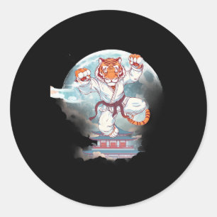 Kung Fu Tiger Pagode Turm Mond Mma Taekwondo Kick Runder Aufkleber