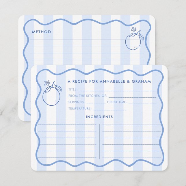 Kungezeichnete Grenz-Zitrus-Brautparty-Rezept-Kart Einladung (Vorne/Hinten)