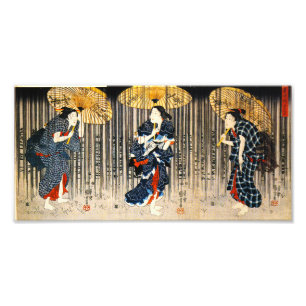 Kuniyoshi drei Frauen mit Regenschirm-Druck Fotodruck