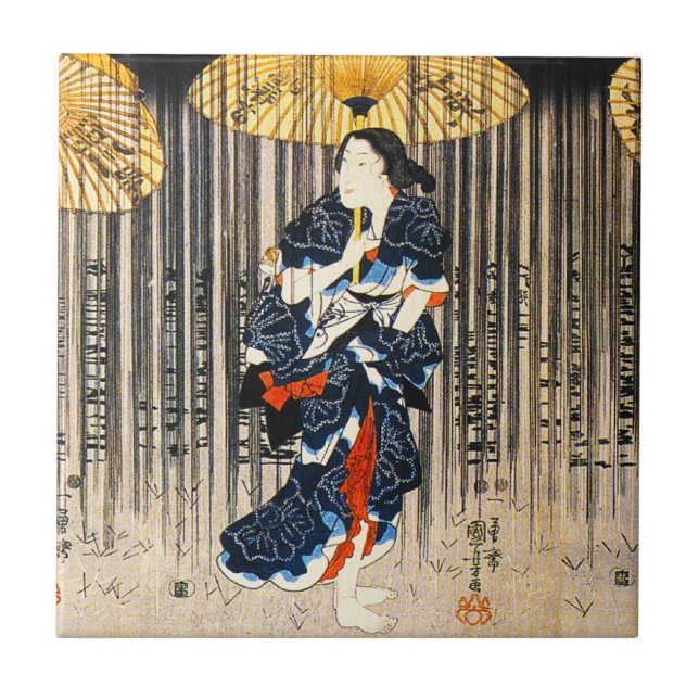 Kuniyoshi drei Frauen mit Regenschirm-Fliese Fliese (Vorderseite)