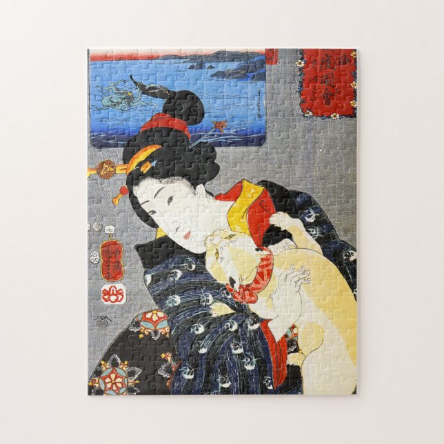 Kuniyoshi Frau mit einem Katzen-Puzzlespiel Puzzle (Vertikal)