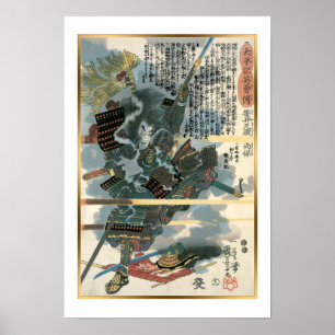 Kuniyoshi Vintager Kampf des japanischen Kriegers Poster