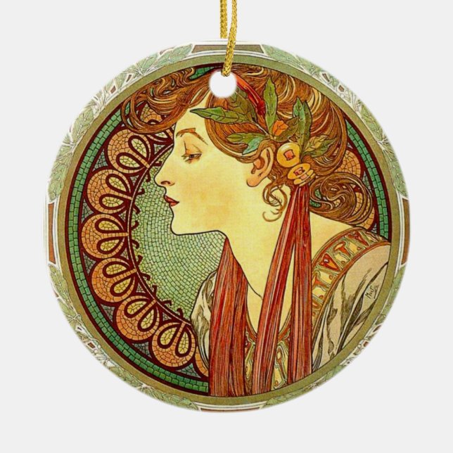 Kunst Alphonse Mucha Nouveau Verzierung Keramikornament (Vorne)