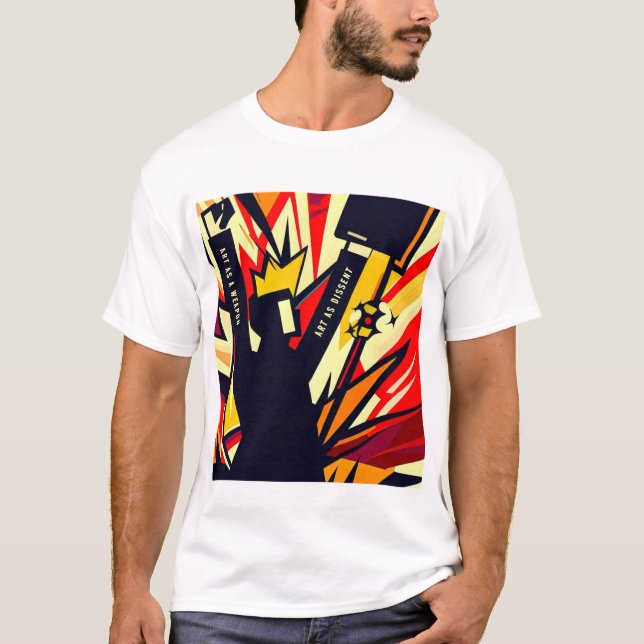 "KUNST ALS WAFFE - KUNST ALS VERTRIEBEN" T-Shirt (Vorderseite)