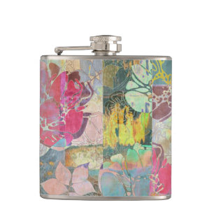 Kunst-Blumen-Grunge-Muster Flachmann