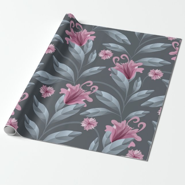 Kunst Blumenmuster Vintag nahtlos Muster. Maroon t Geschenkpapier (Ungerollt)