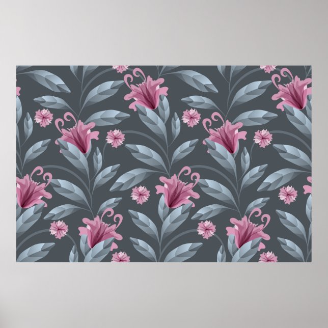 Kunst Blumenmuster Vintag nahtlos Muster. Maroon t Poster (Vorne)