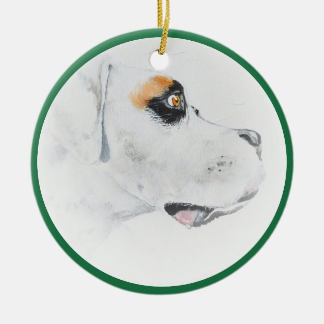 Kunst-Boxer-Hundefrohe Weihnacht-Dekoration Keramik Ornament (Vorne)