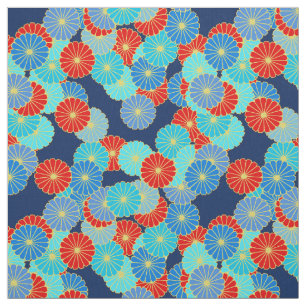 Kunst-Deko-Blumenmuster - Blau, Türkis und Rot Stoff