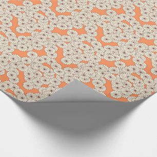 Kunst-Deko-Blumenmuster - Creme auf korallenroter Geschenkpapier