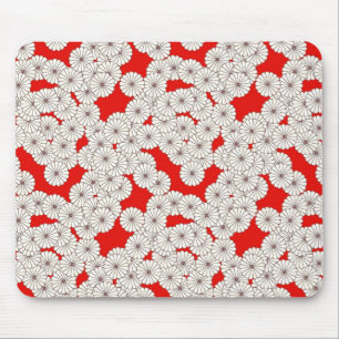 Kunst-Deko-Blumenmuster - Creme auf Rot Mousepad