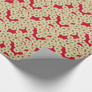 Kunst-Deko-Blumenmuster - hellgelb auf tiefrotem Geschenkpapier